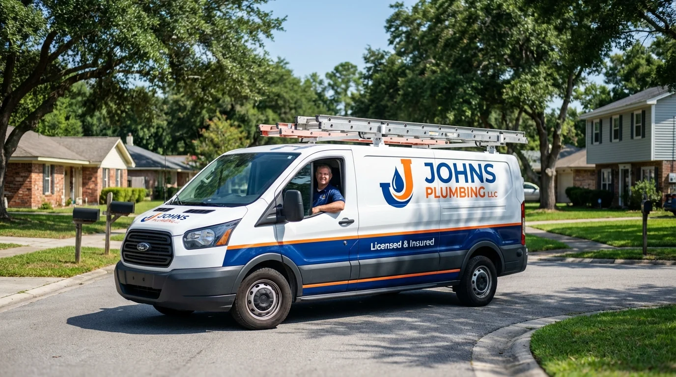 Johns Plumbing LLC service van in Oskaloosa, IA