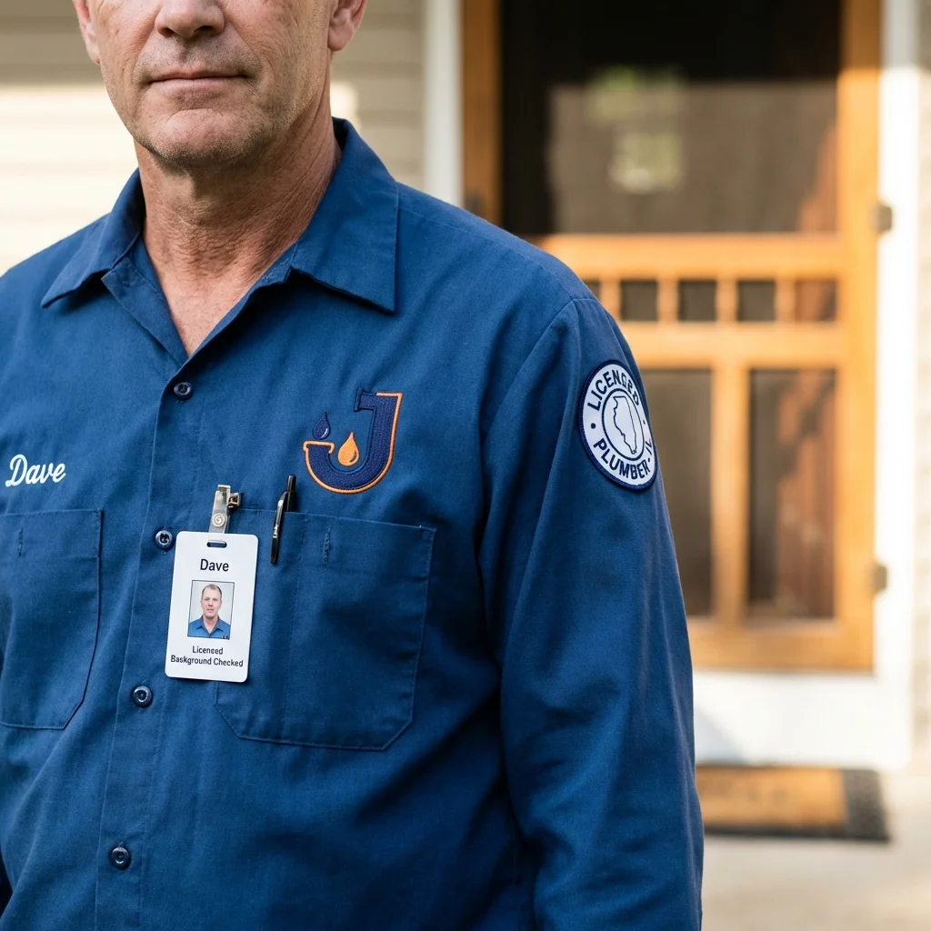 Licensed plumber showing ID badge in Oskaloosa, IA