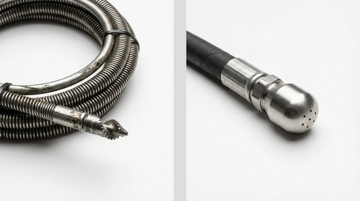 Drain snake cable and hydro jetting nozzle used for drain cleaning in Oskaloosa, IA