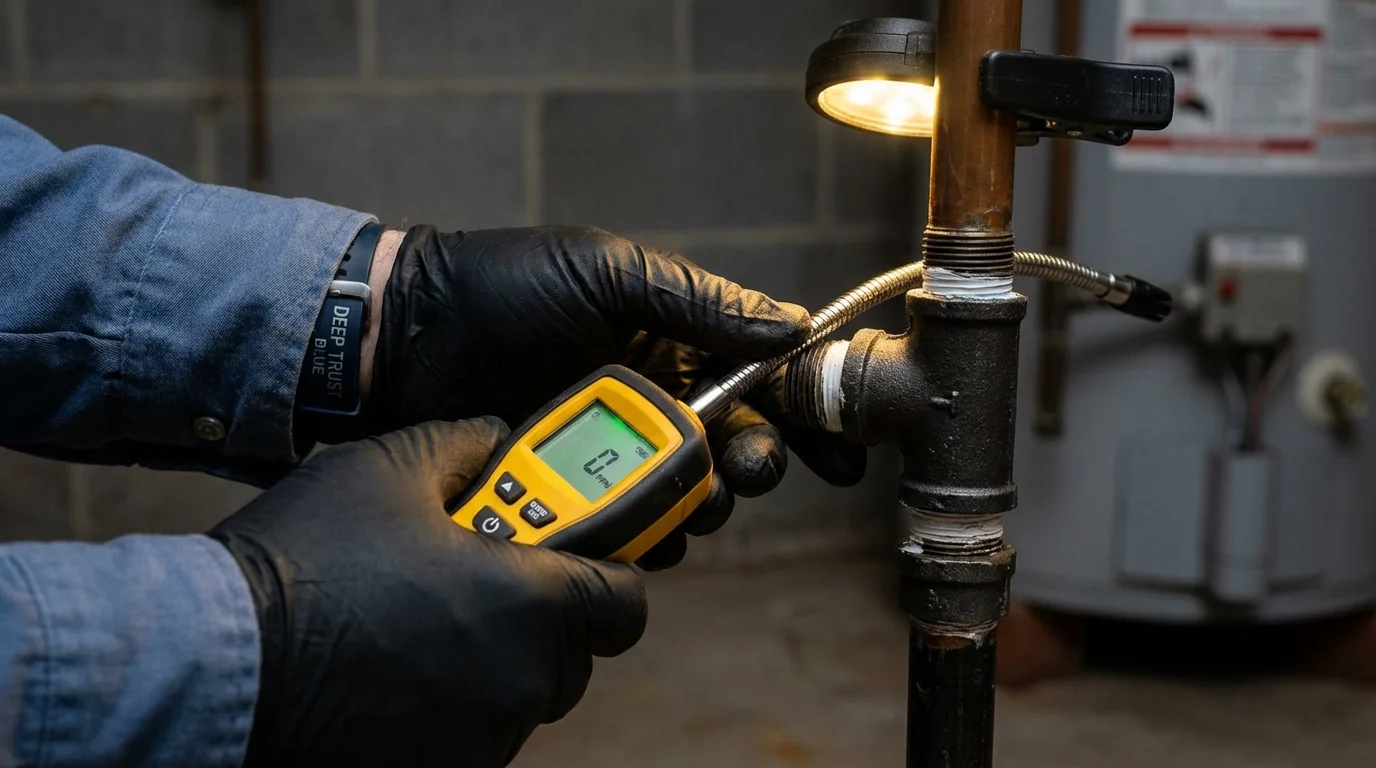 Gas leak detection with electronic sniffer by Johns Plumbing LLC in Oskaloosa