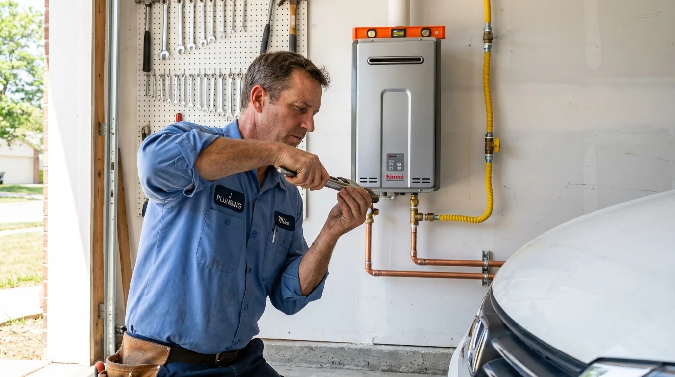 Tankless water heater installation by a Johns Plumbing LLC plumber in Oskaloosa