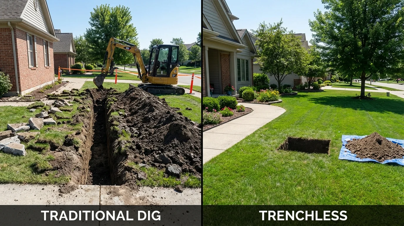 Trenchless sewer repair with minimal yard damage versus traditional excavation in Oskaloosa, IA